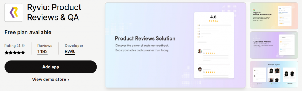 Ryviu: Product Reviews shopify app