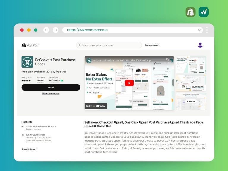 Shopify Thank You Page App: ReConvert Post Purchase Upsell