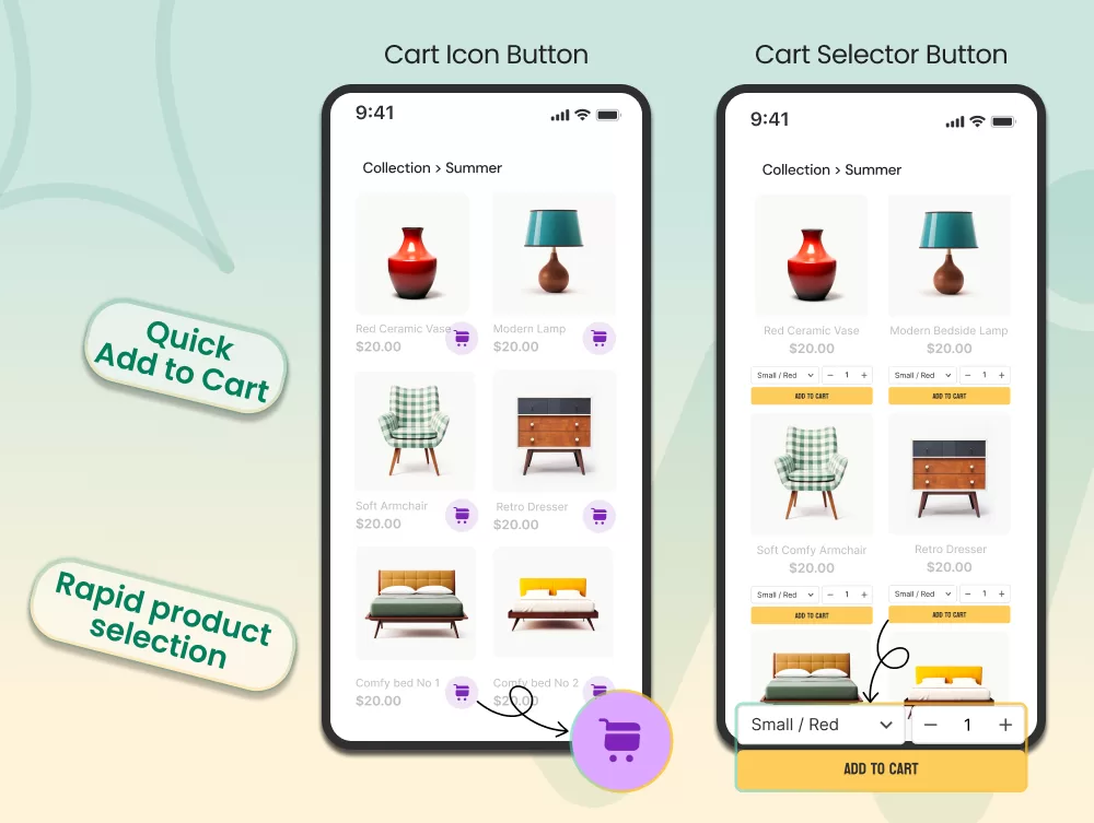 quick add to cart button