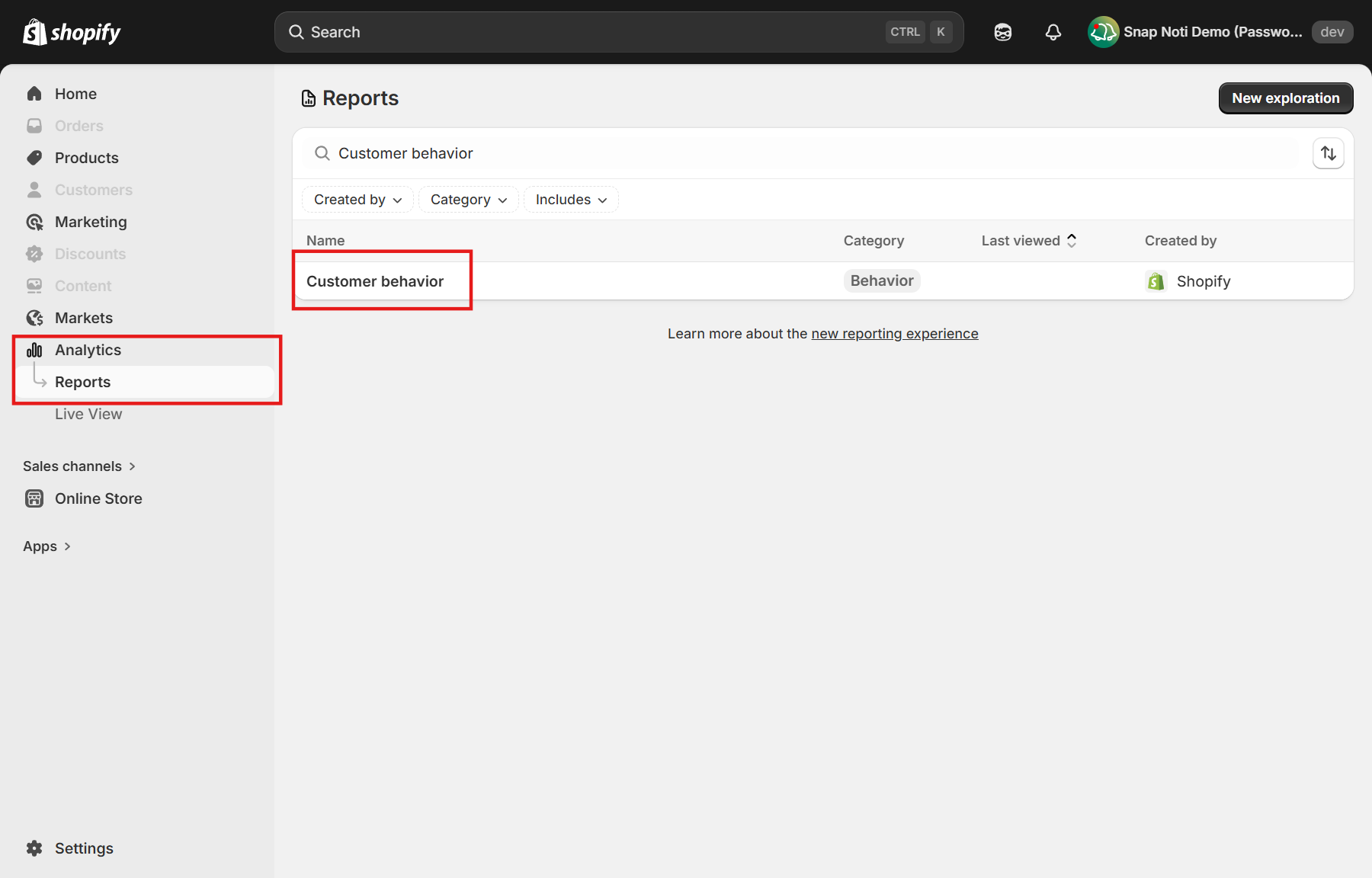 Analytics → Reports → Customer behavior