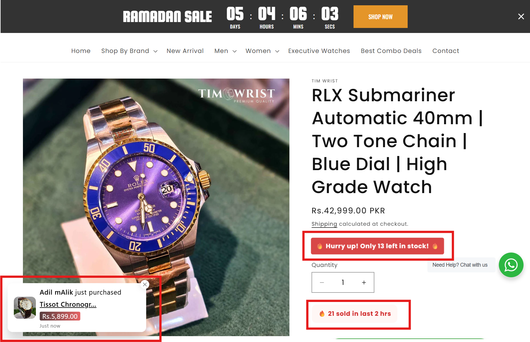 Example of Shopify sale notifications