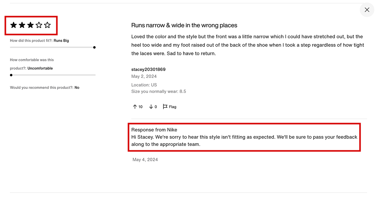 Nike responds negative feedback on their products.