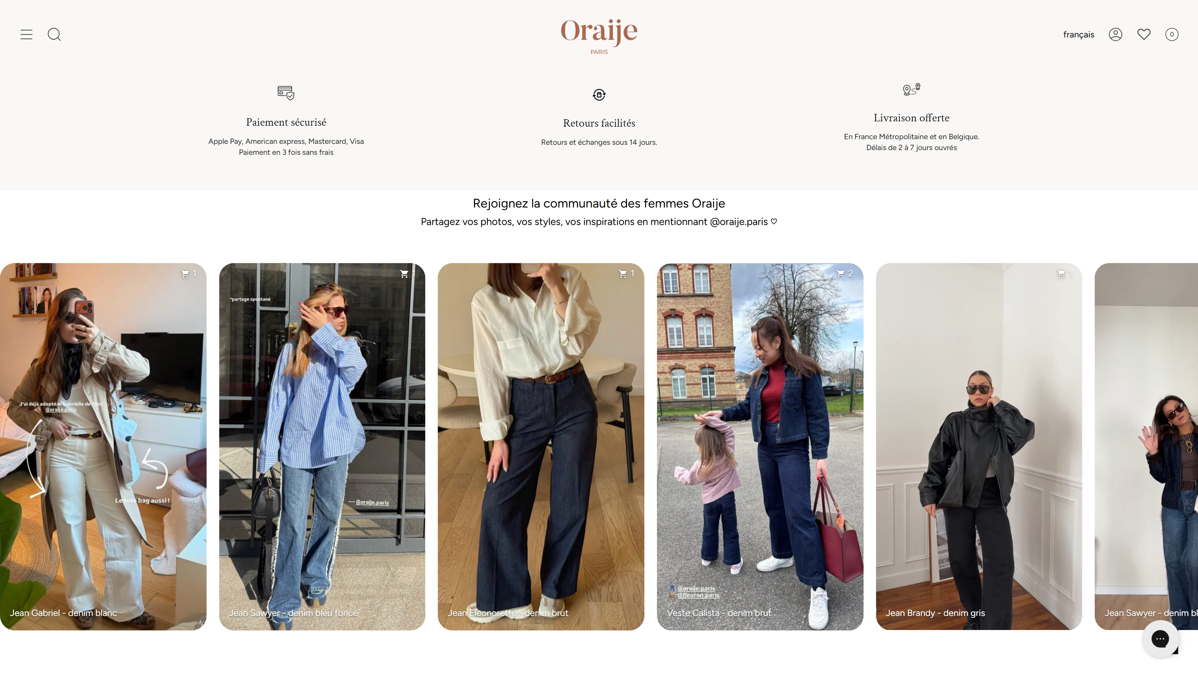 User-generated content gallery on Oraije's homepage.