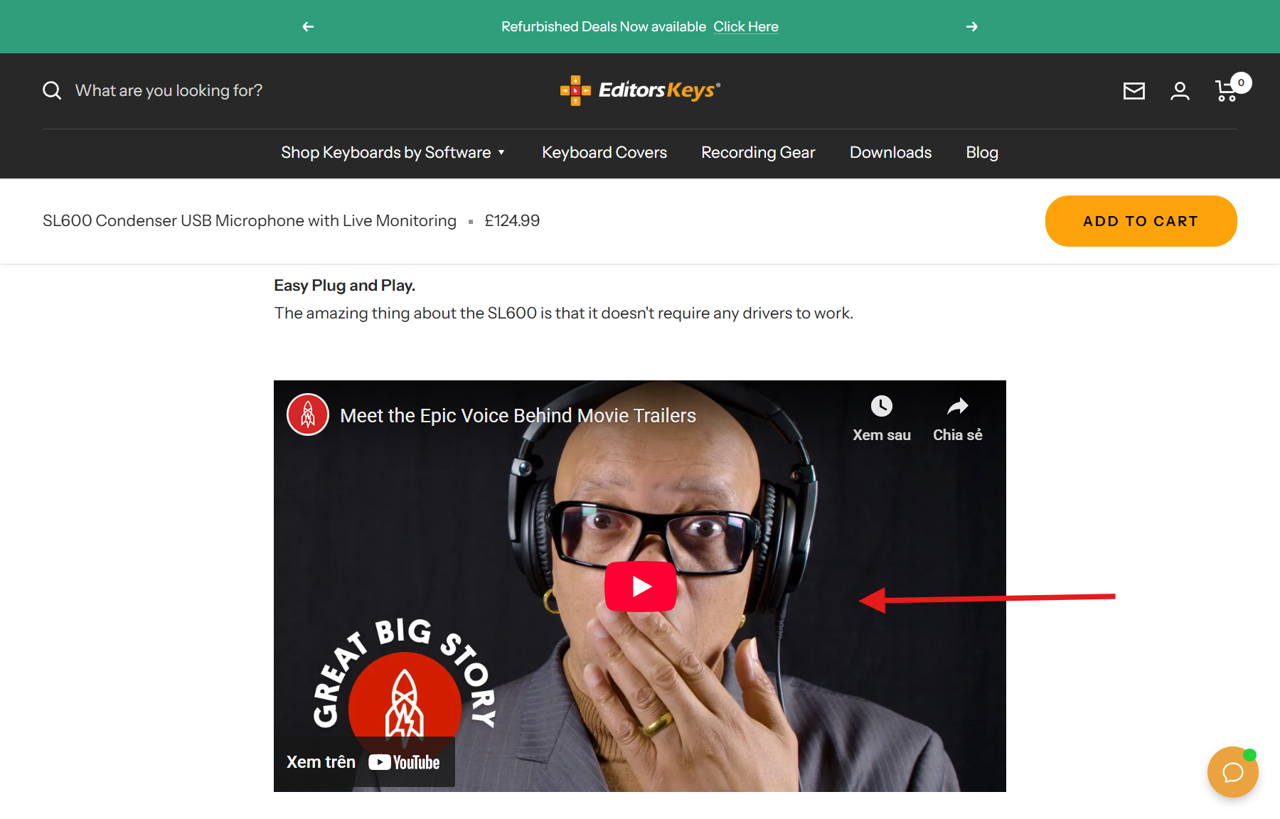 Displaying video testimonials on product page