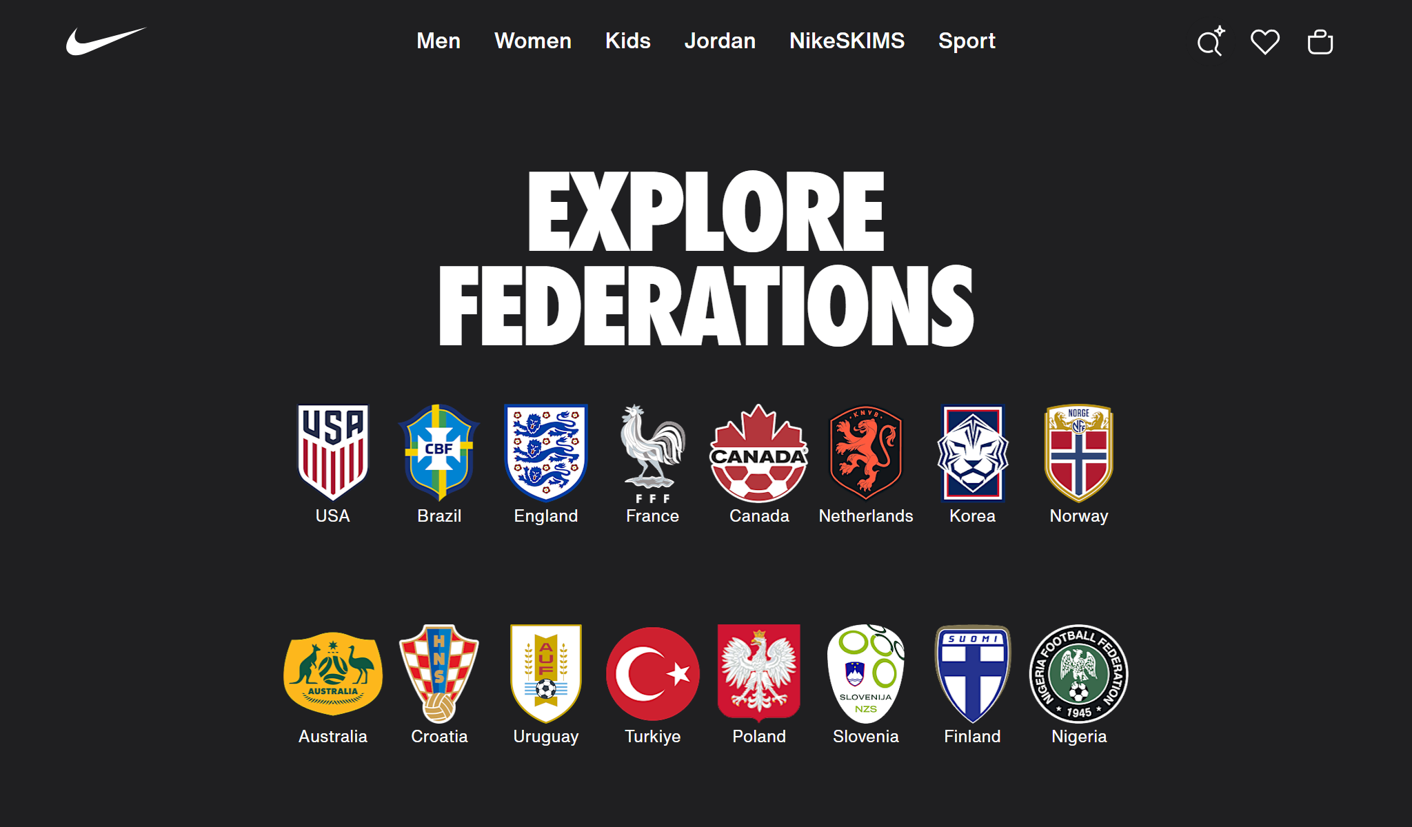 Logos of national football teams sponsored by Nike.