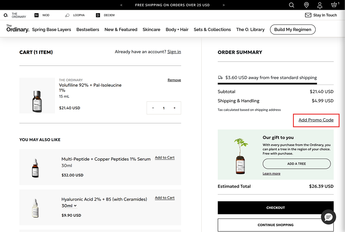 The section where you enter your promo code.
