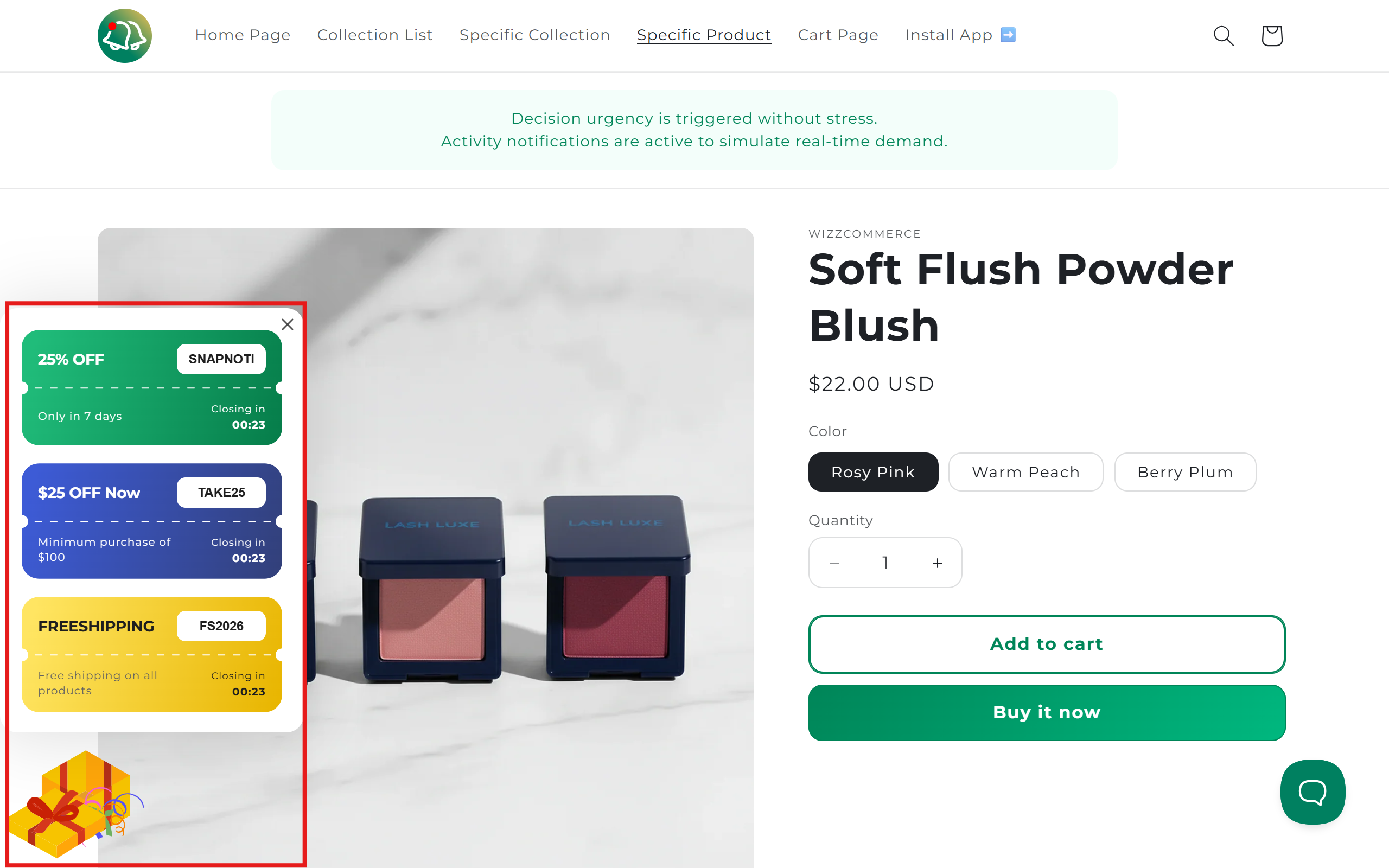 Once clicked, the gift box opens to reveal the discounts.