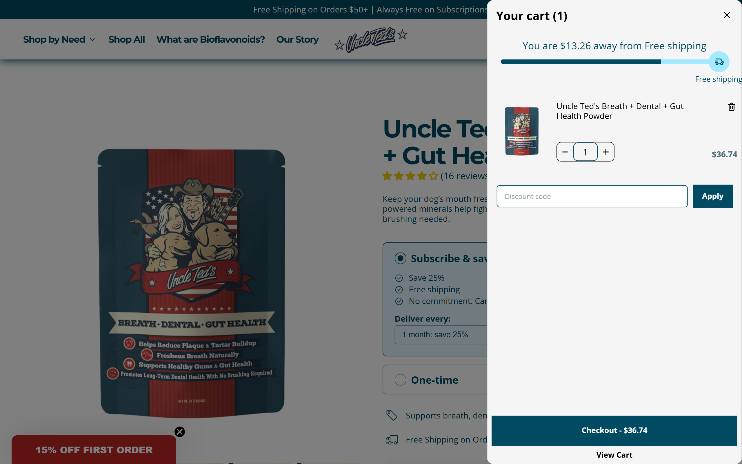 The overlay cart from a Shopify store