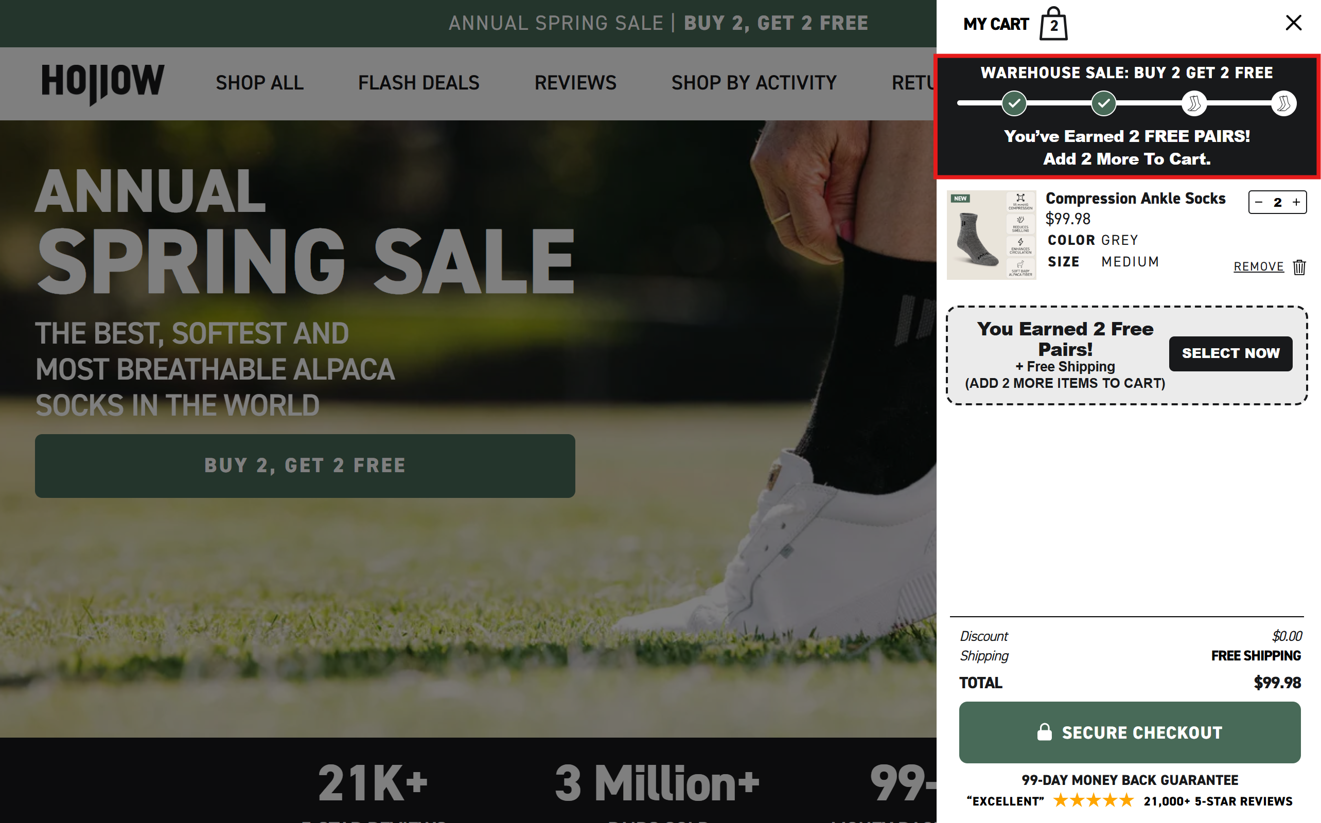 Add two more items to your cart to unlock the next milestone and earn 2 free pairs of socks