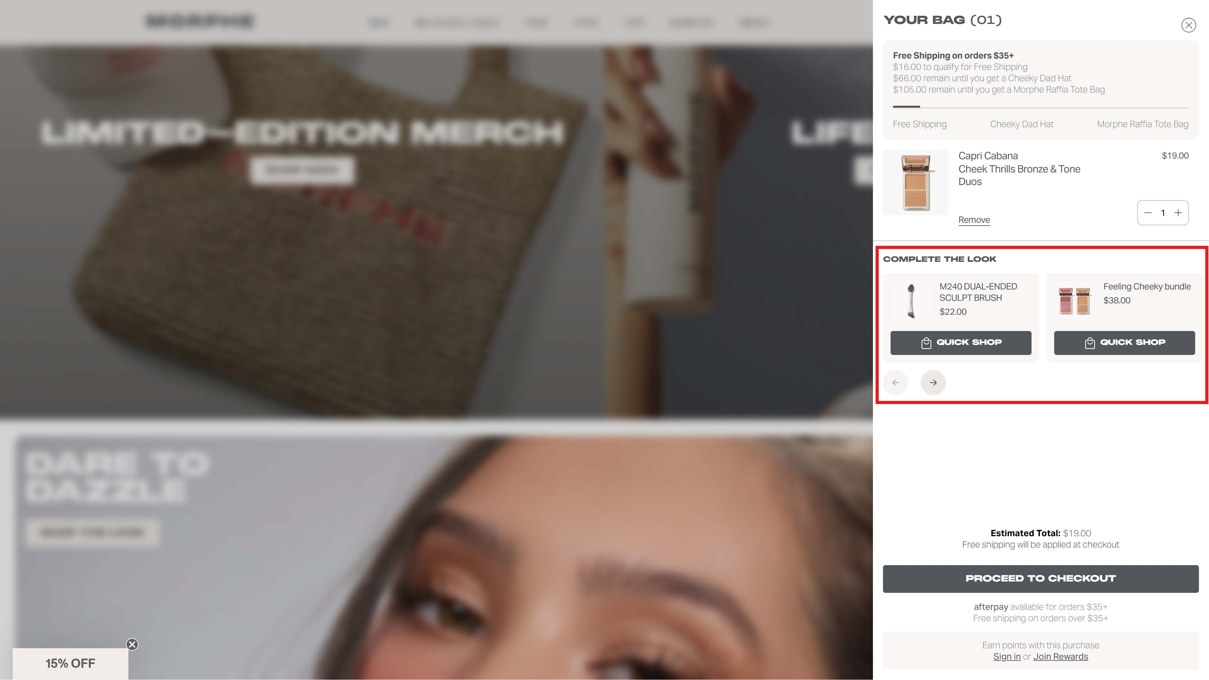 Morphe will offer you some helpful cross-sell suggestions for a full look.