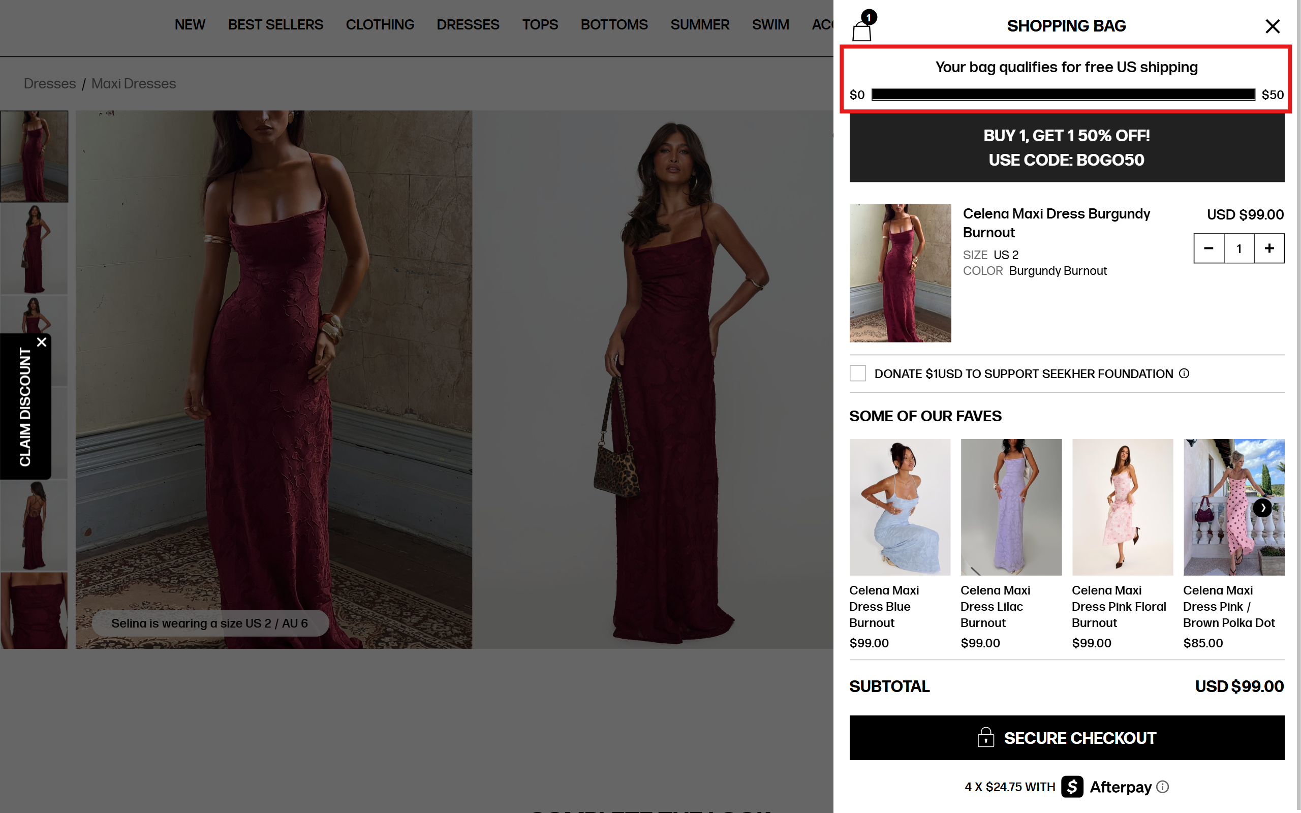 The progress bar will reflect how far you are from qualifying for free shipping