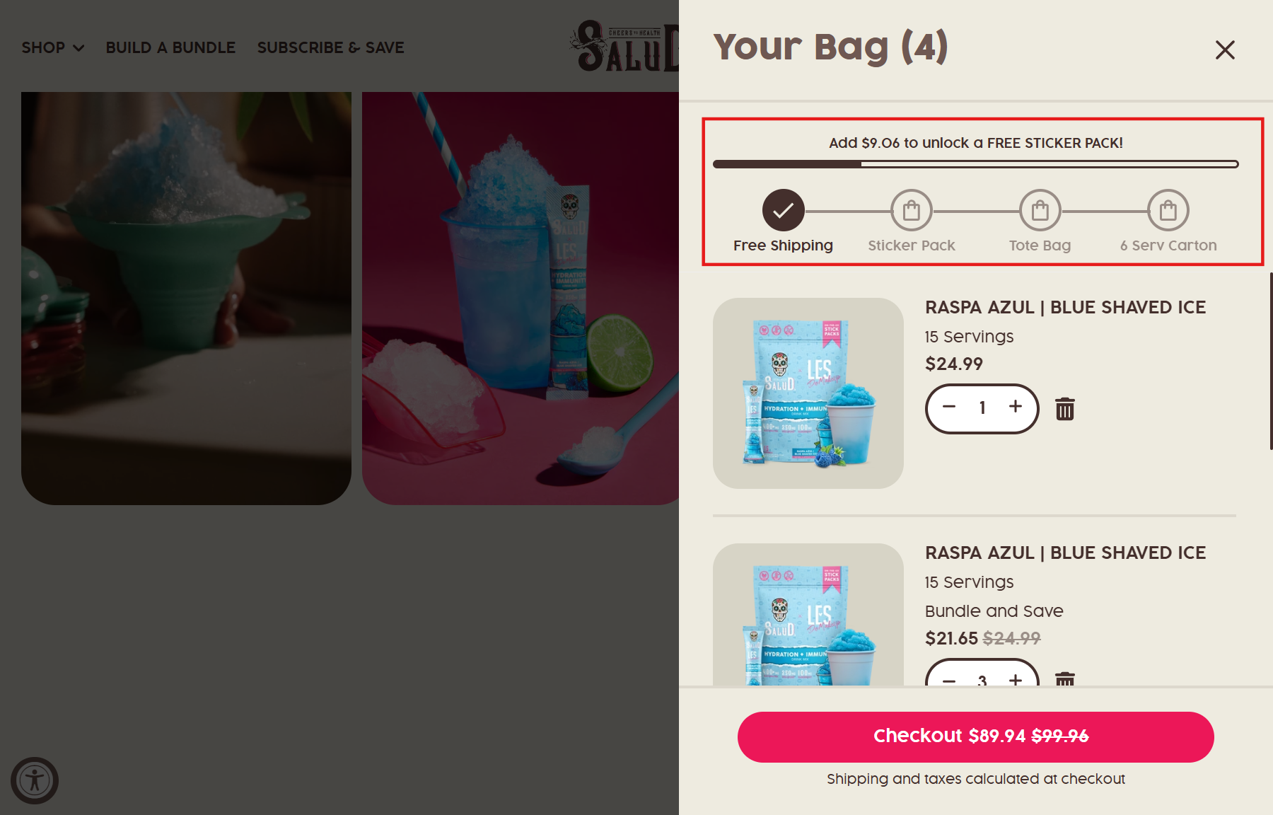 A cart progress bar with milestone rewards