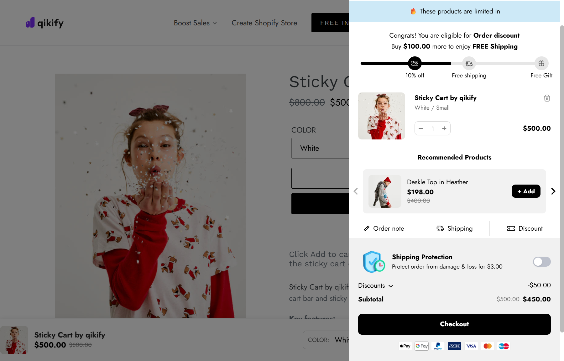 Cart drawer feature by Qikify