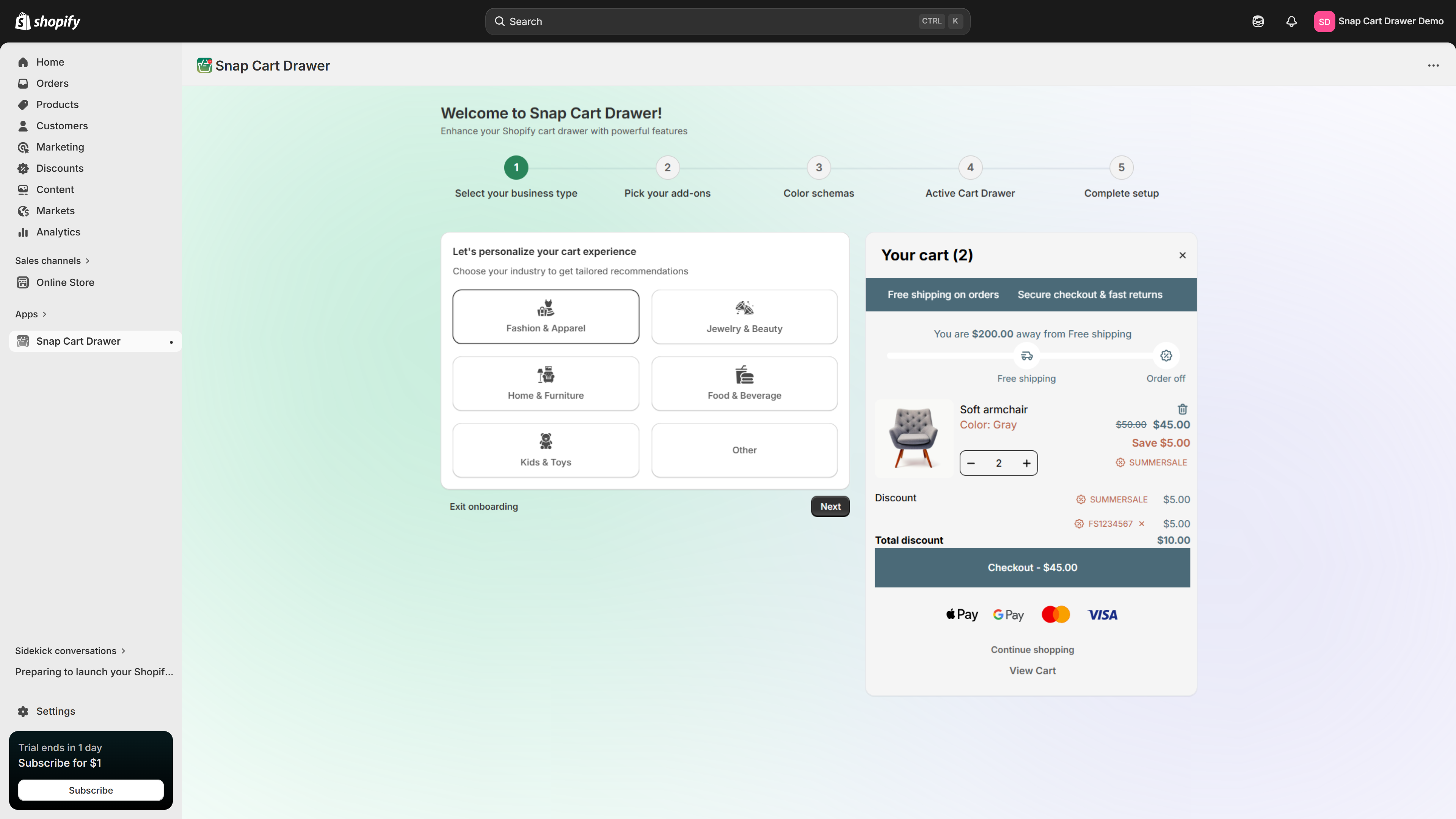 First-time quizzes to personalize your cart experience.