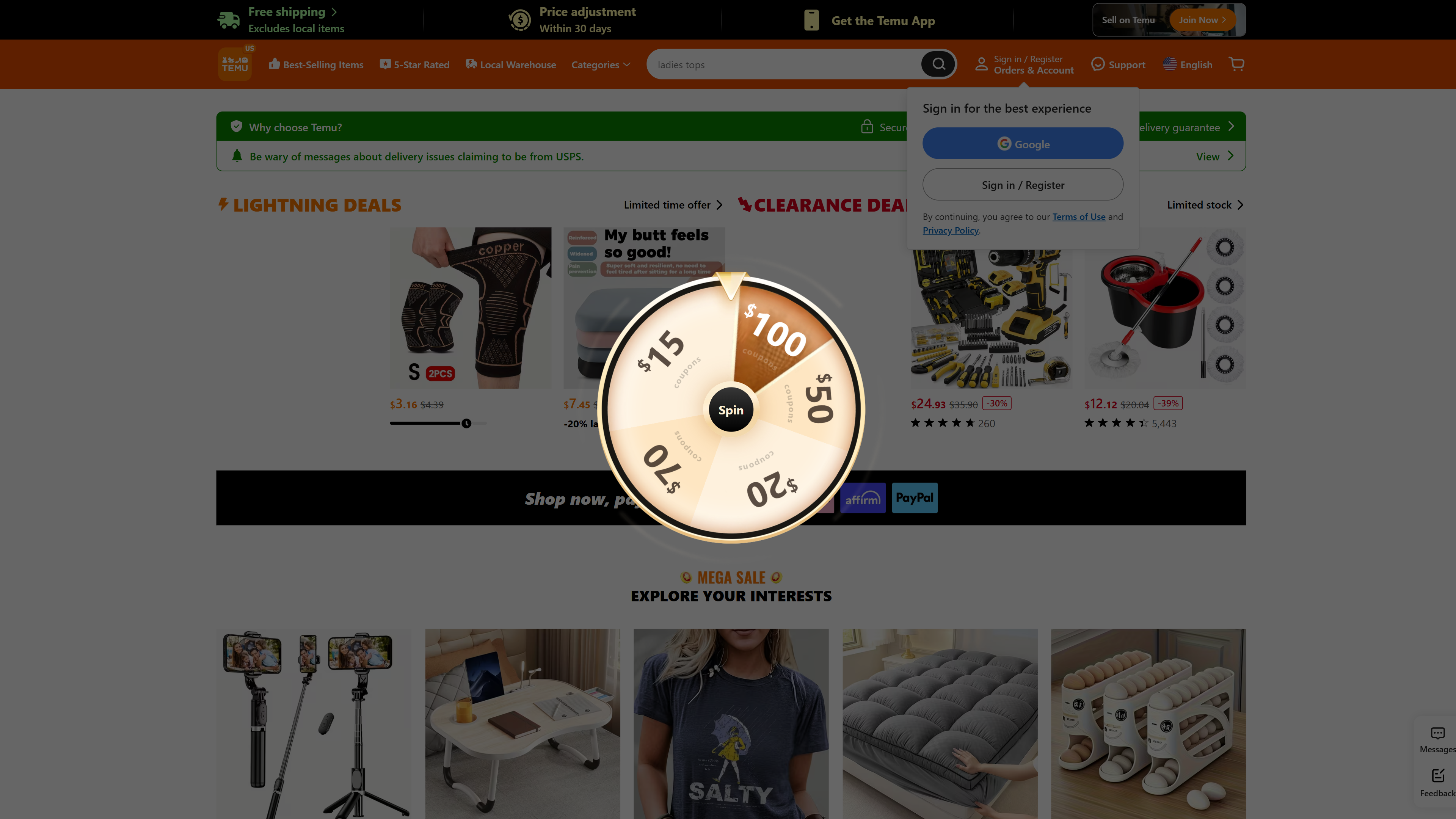 Spin to win discounts up to 100$