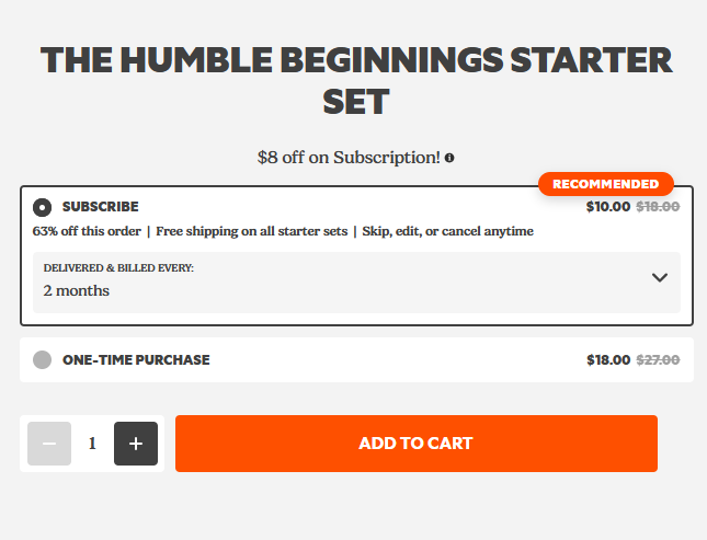 Use fixed product bundles as the main offer, and subscription plan to support it.