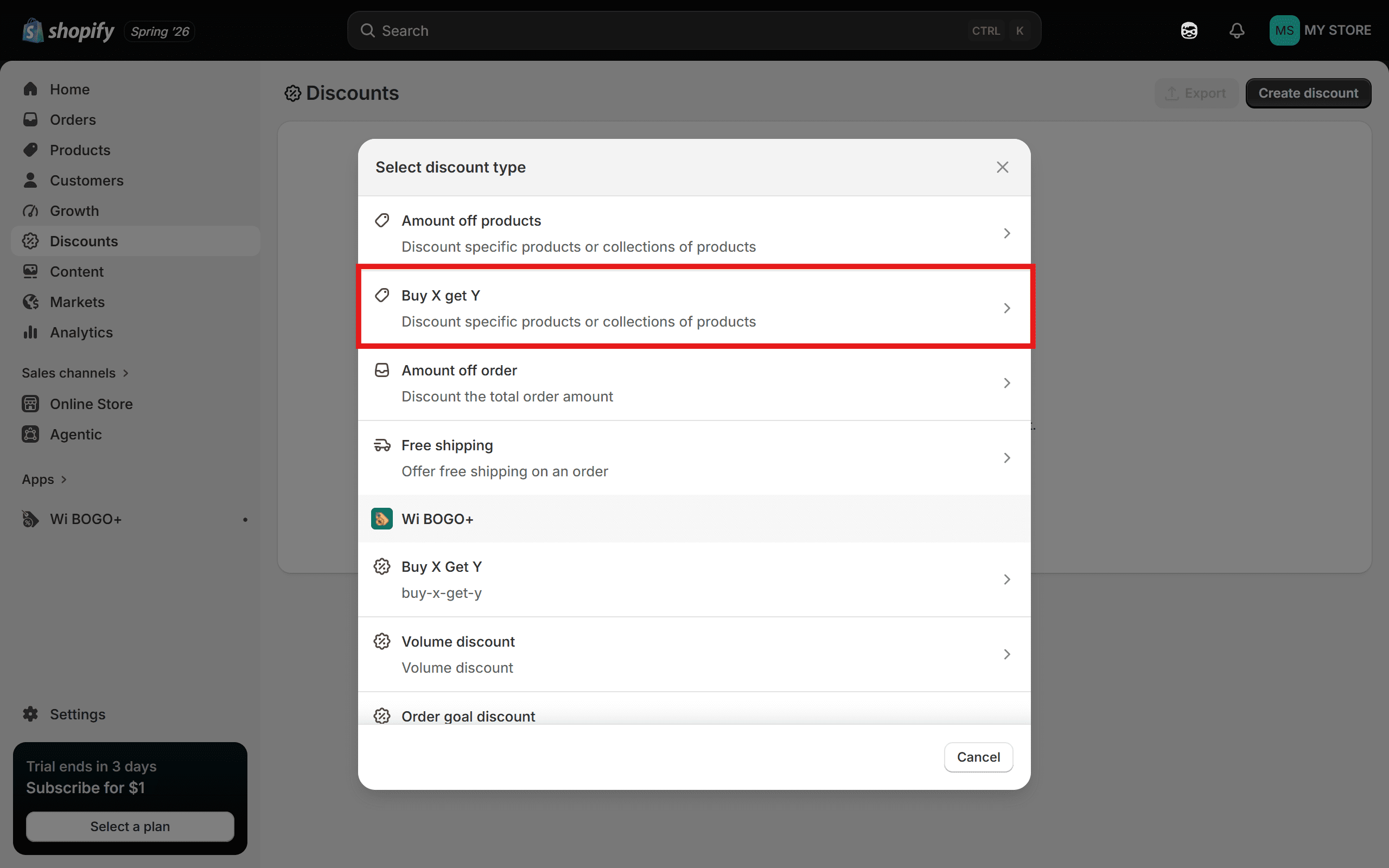 Choose Buy X get Y to create free gift campaigns without extra tools.
