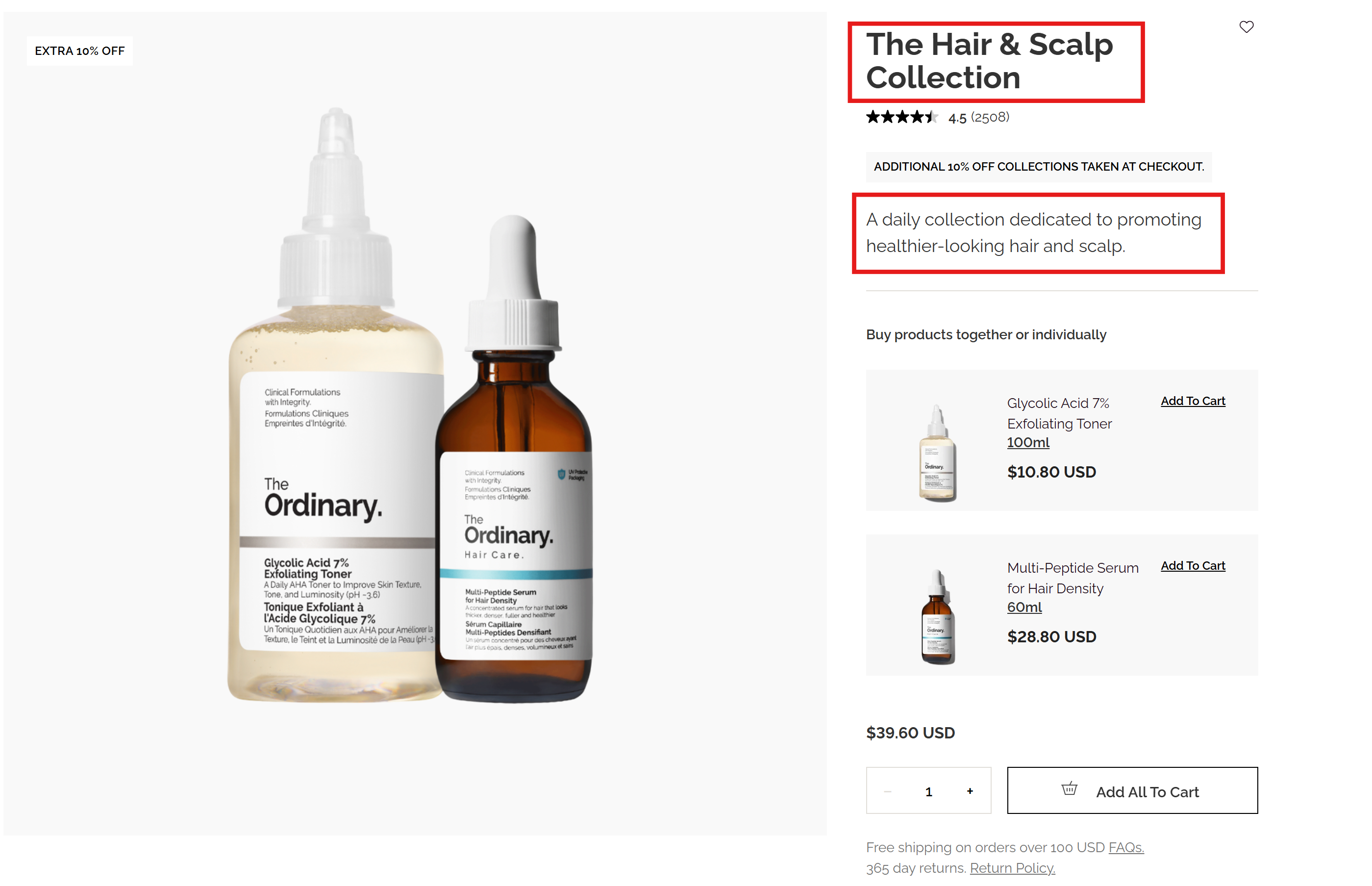 Both bundle name and subscription mention the purpose of hair care.