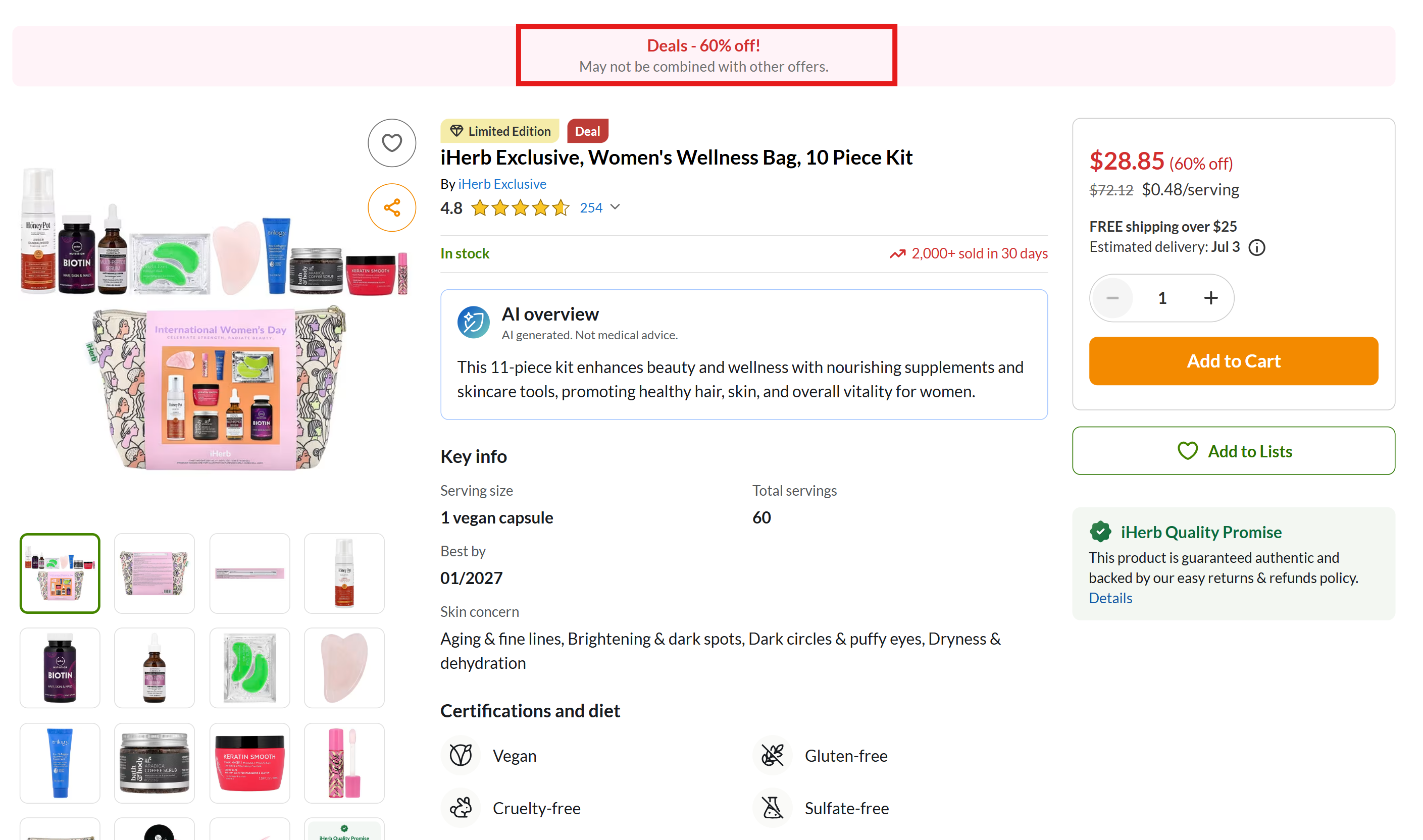 A banner warning that the 60% bundle deal cannot be combined with other offers.