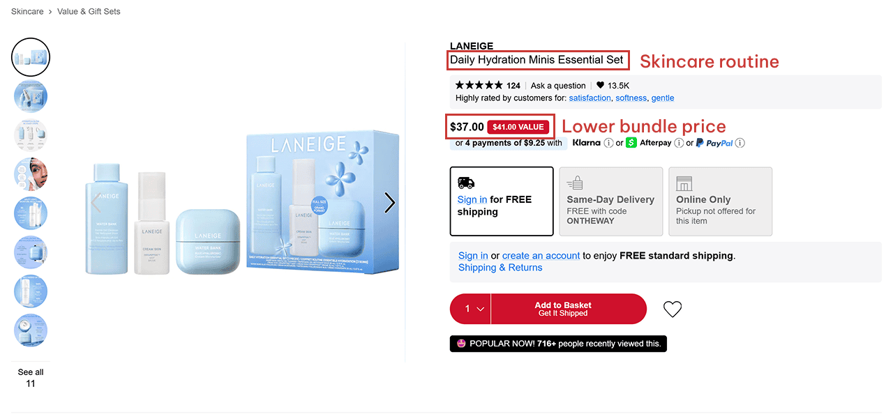 A premade skincare set with a lower total price.