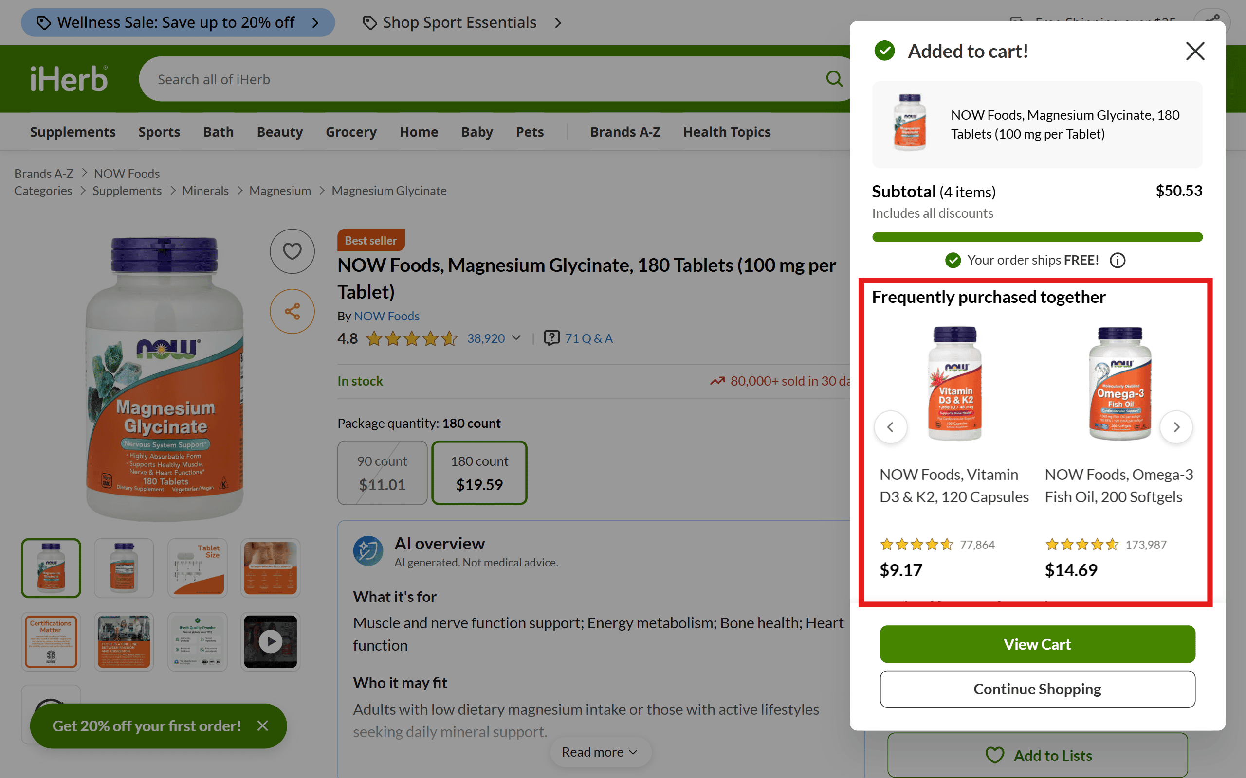 Shoppers can freely decide to add optional extra items or not.