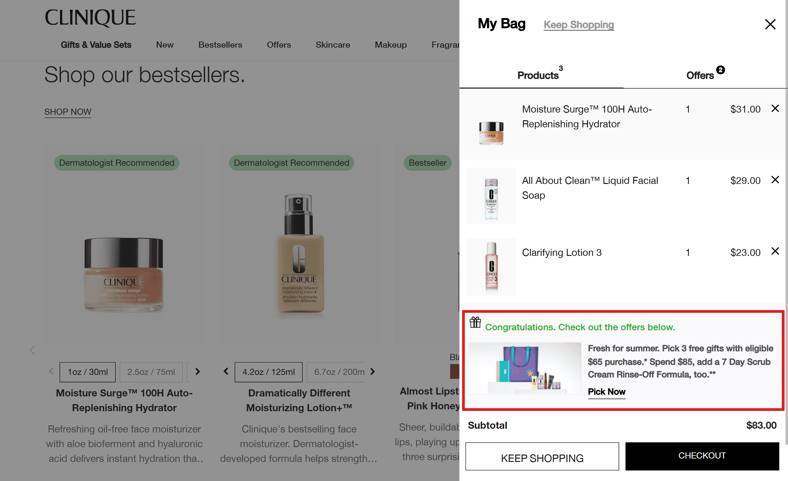 An example of gift with purchase.