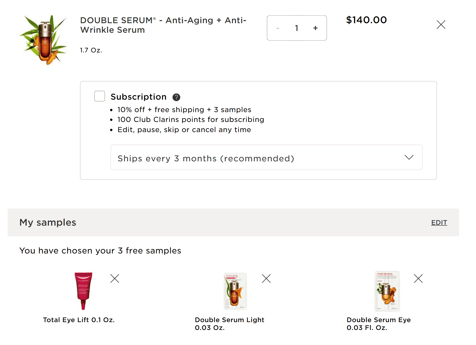 Buy serum and get 3 free samples.