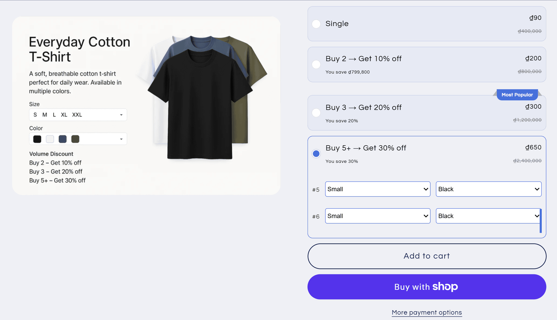 Quantity break table of Panda Bundle app.