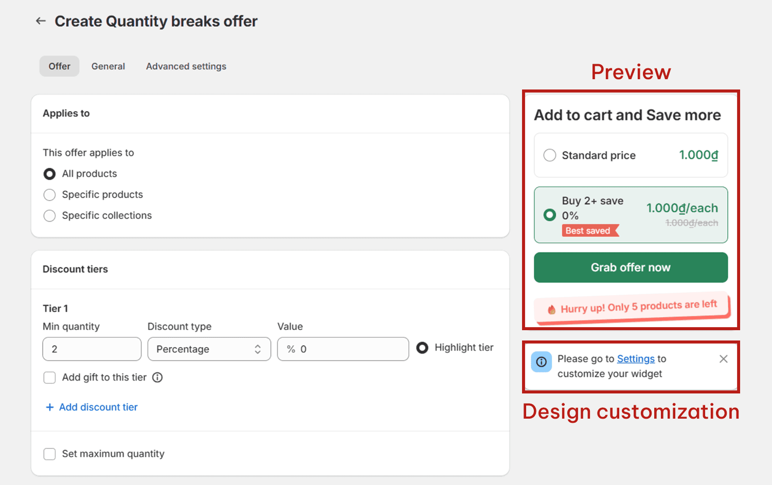 Set price break offer.