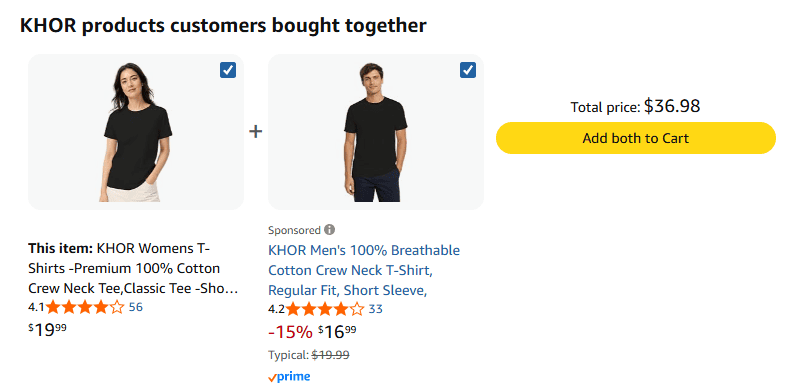 A store on Amazon introduces FBT bundles based on past order data.